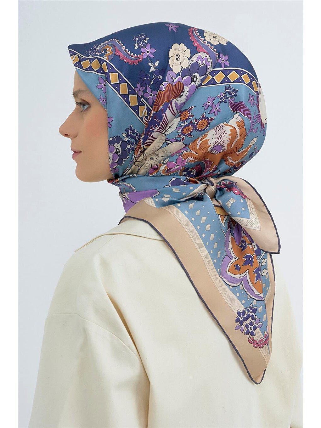 Lacivert Saf İpek Sura Eşarp 9535d 31-3