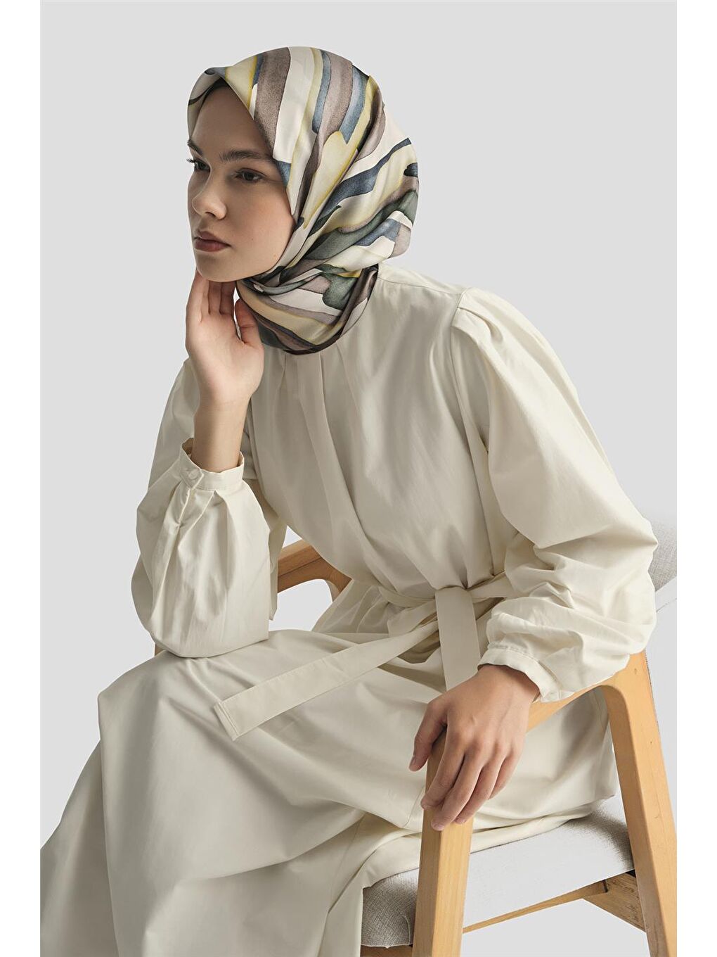 Ekru Pile Detaylı Pamuk Elbise 25Y9024 Aytaşı-1