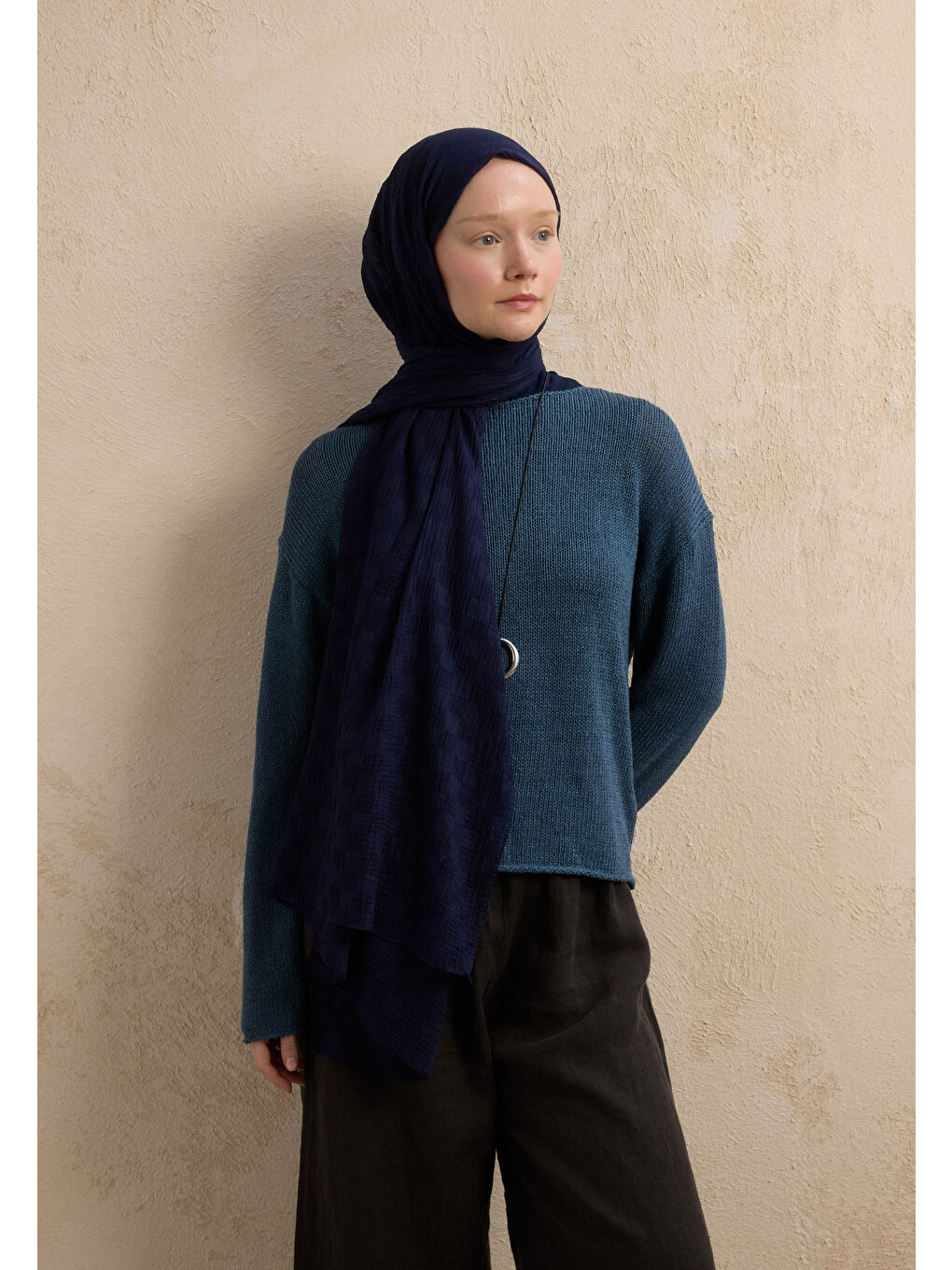 Modal Damalı Şal Lacivert-1