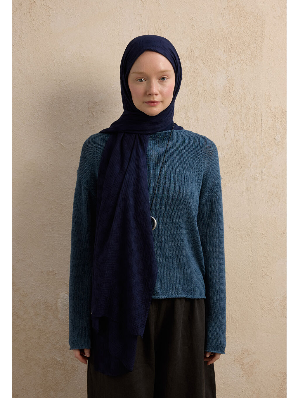 Modal Damalı Şal Lacivert-3