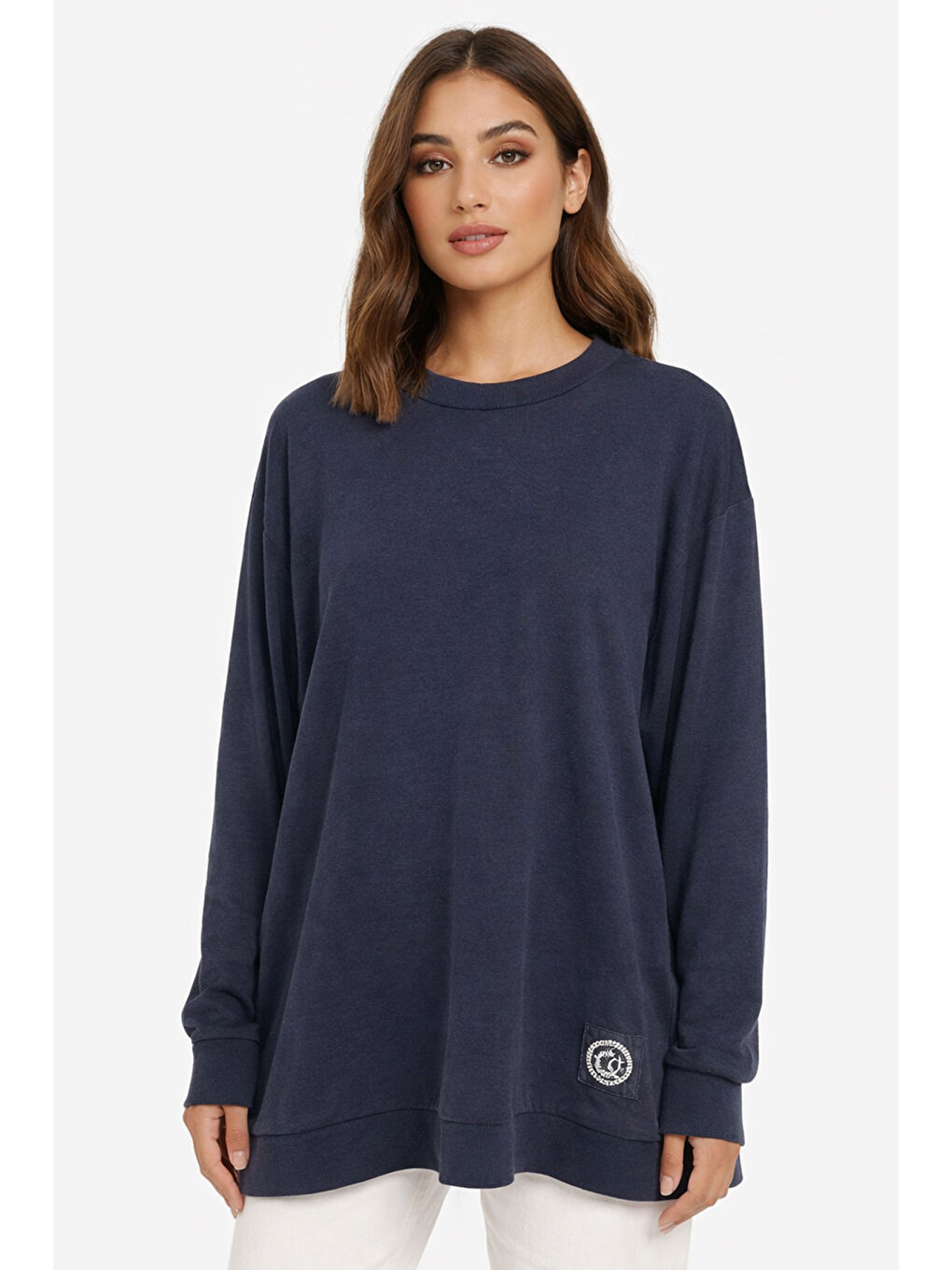 Logo İşlemeli Lyocell Sweatshirt 163 Lacivert-1