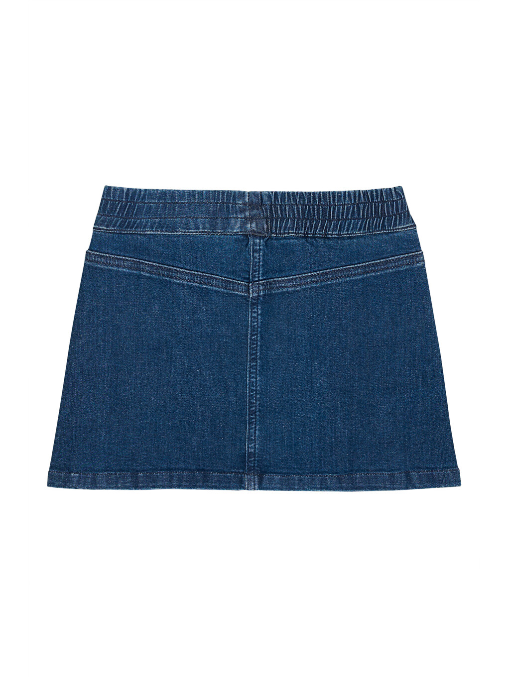 Kalp Nakışlı Bel Lastikli Örme Denim Etek 2-6 Yaş Mavi-4