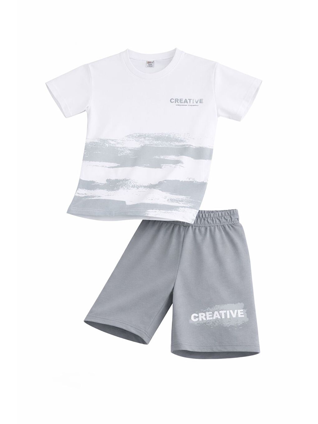 Gri Creative Yazılı Desenli Tişörtlü Erkek Çocuk Şortlu Takım 23792-1