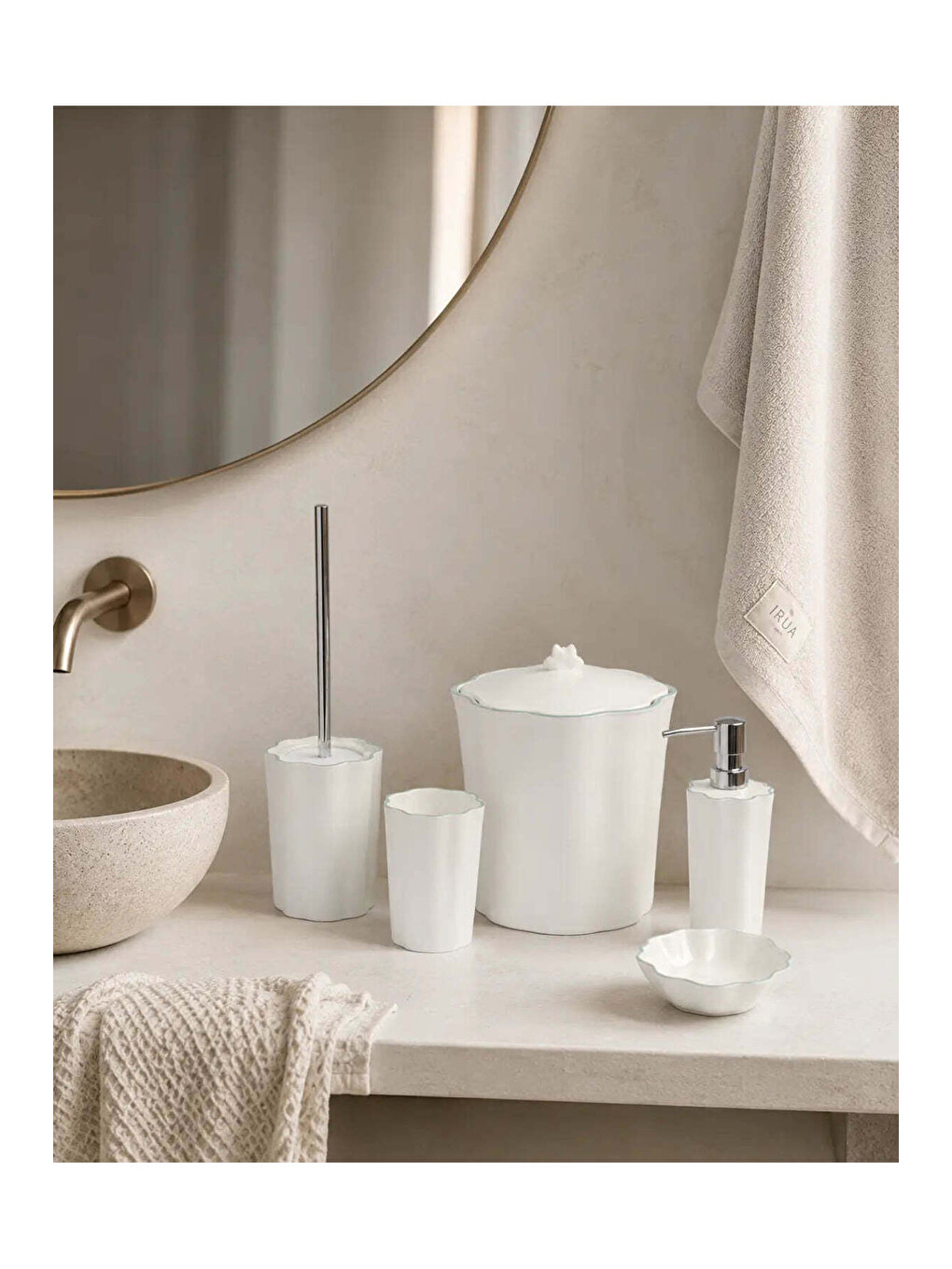 Yeşil Scallop 5 Parça Banyo Aksesuar Seti Basil