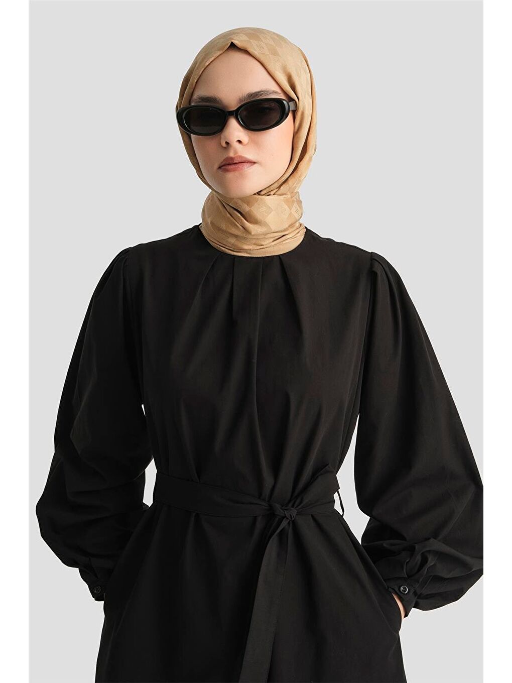 Pile Detaylı Pamuk Elbise 25Y9024 Siyah