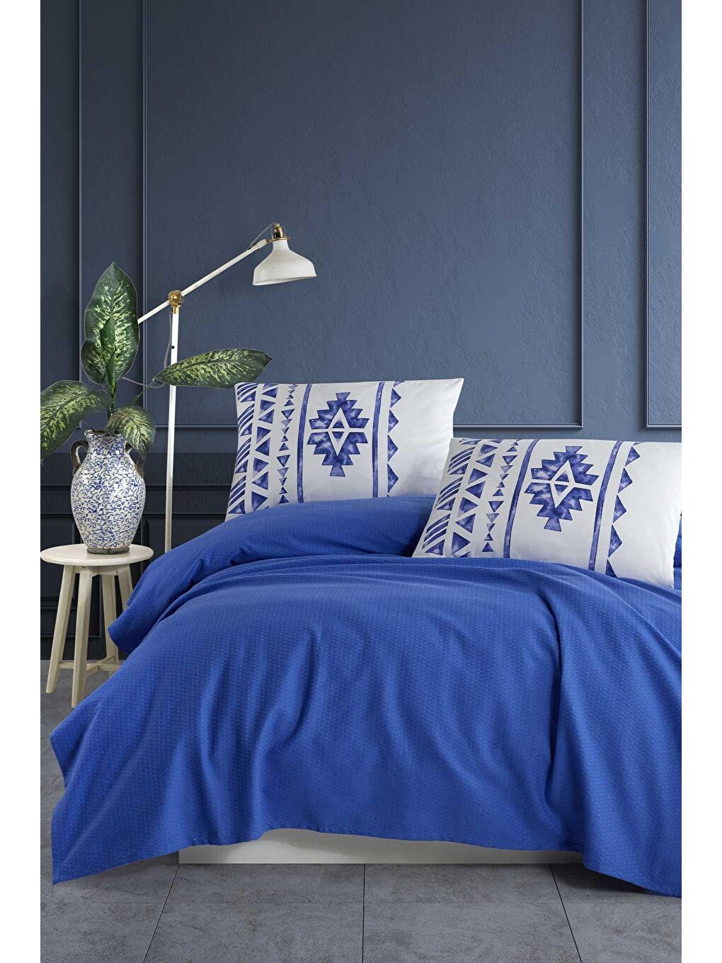 Mavi %100 Pamuk Pike Set Tek Kişilik 2 Parça Lucas