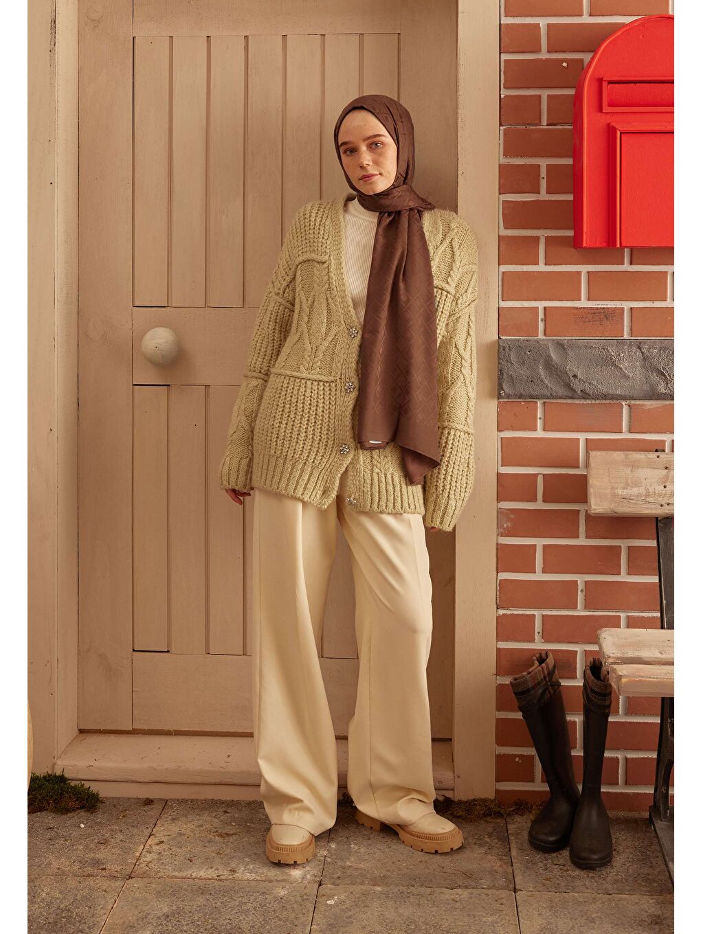 Kahverengi Porto Jakarlı Şal Kakao