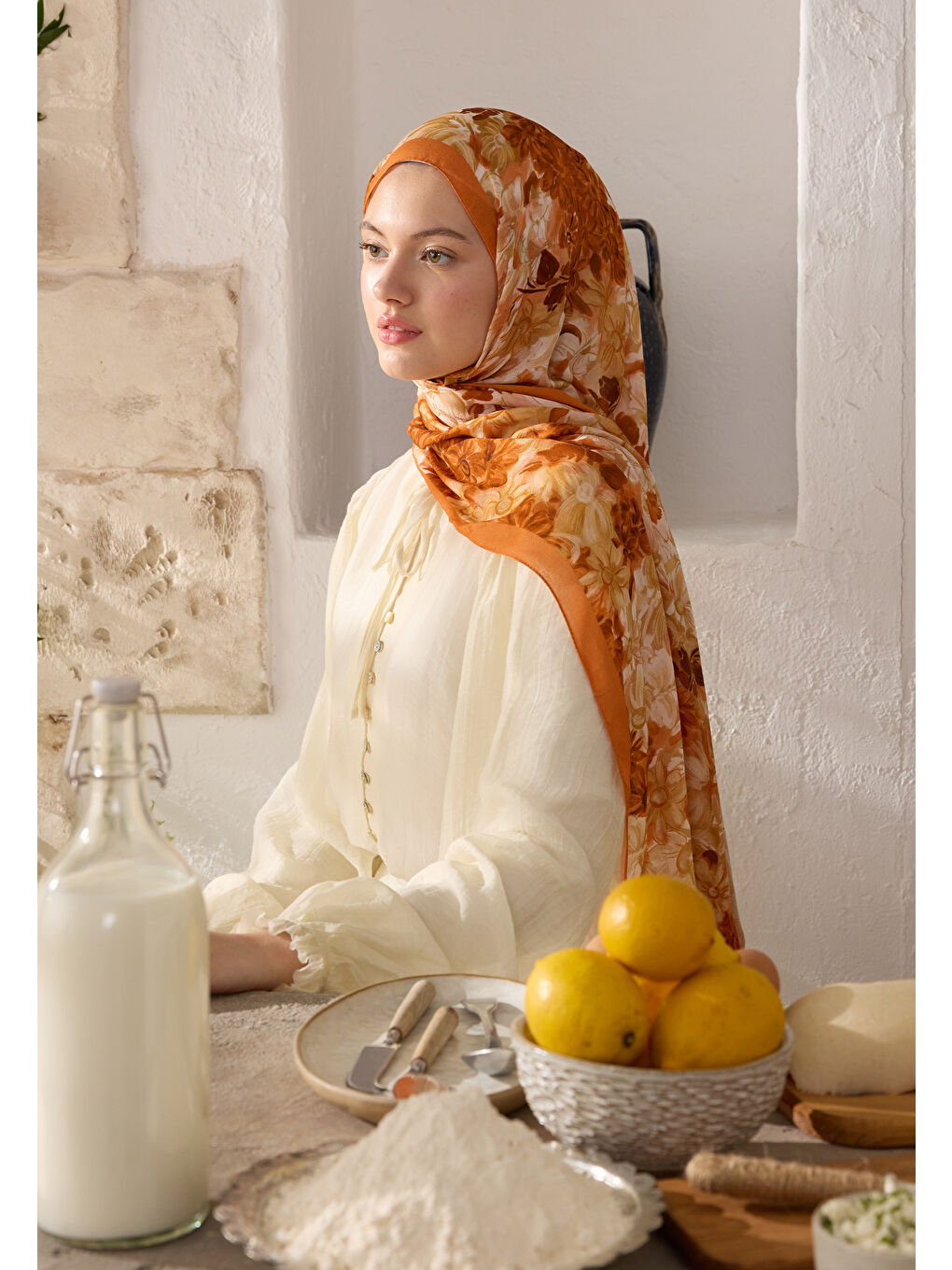 Summer Bloom Desen Rami Şal Turuncu