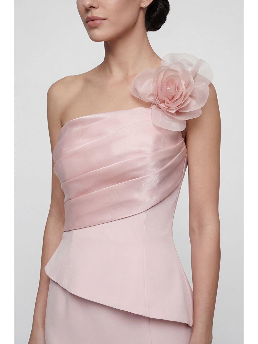 Pembe Kadın Pudra Çiçek Detaylı Midi Söz Nişan Nikah Abiye Elbise-1