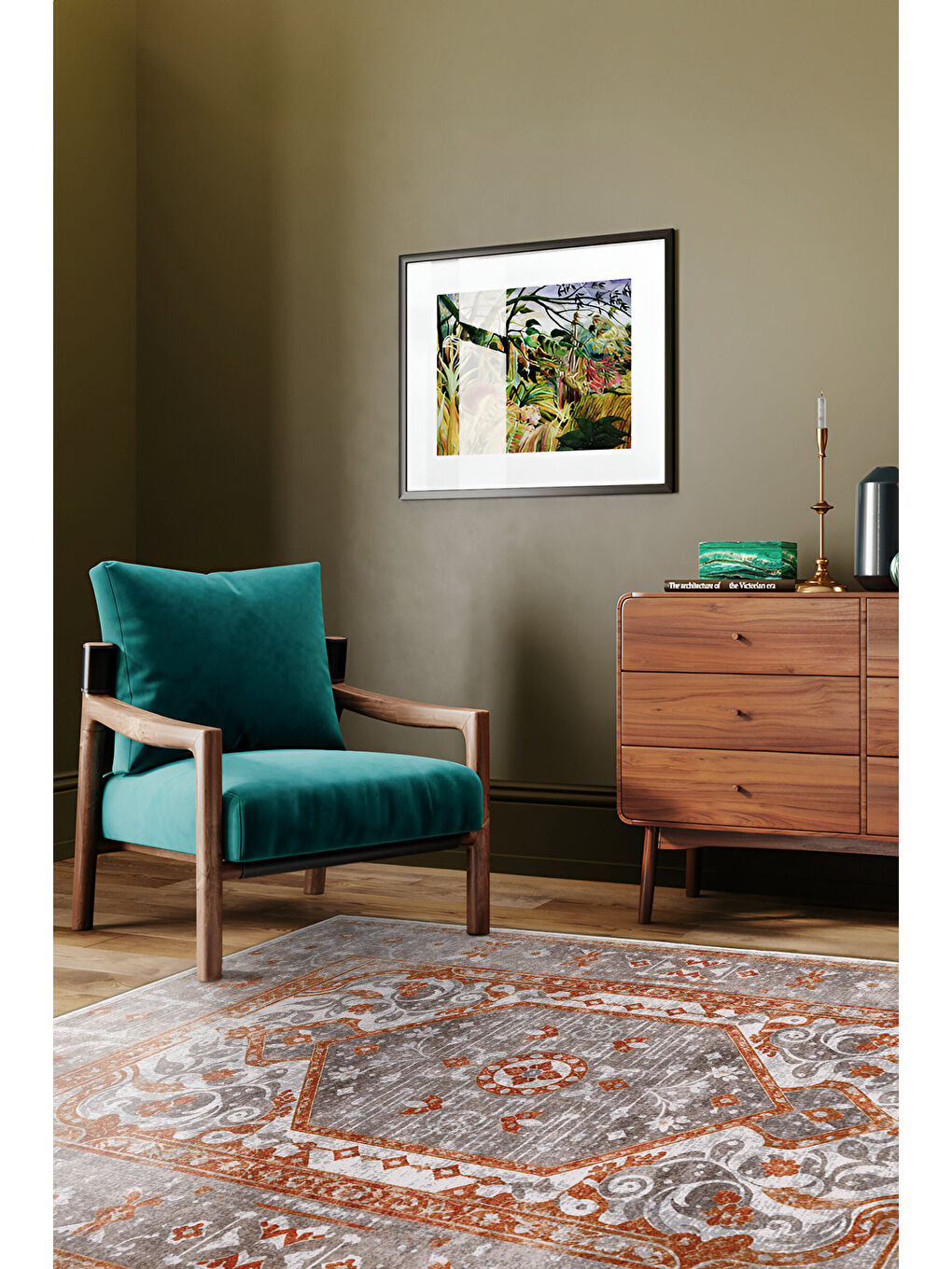 Turuncu Dekoratif Özel Tasarım Yıkanabilir İnce Kaymaz Tabanlı Modern Halı KECE FR12-1