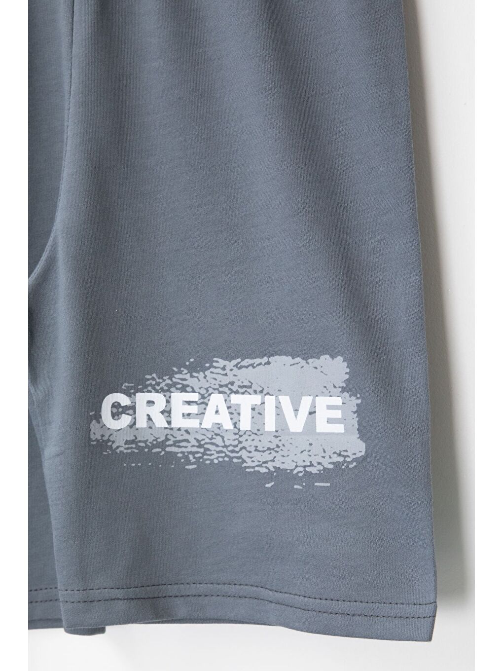 Gri Creative Yazılı Desenli Tişörtlü Erkek Çocuk Şortlu Takım 23792-4