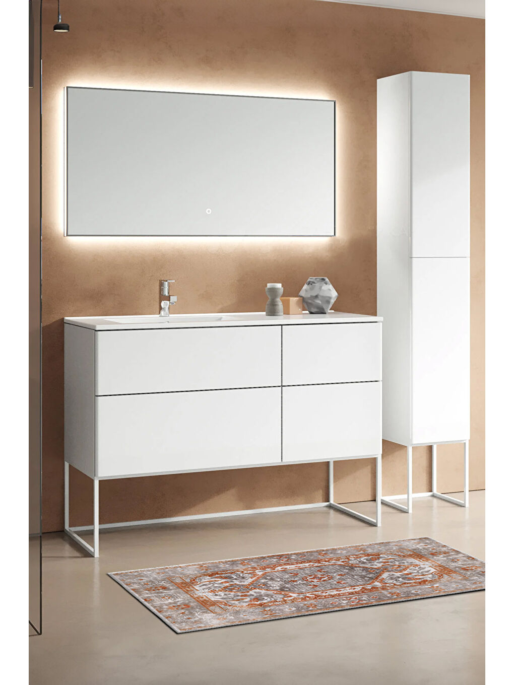 Turuncu Dekoratif Özel Tasarım Yıkanabilir İnce Kaymaz Tabanlı Modern Halı KECE FR12-3