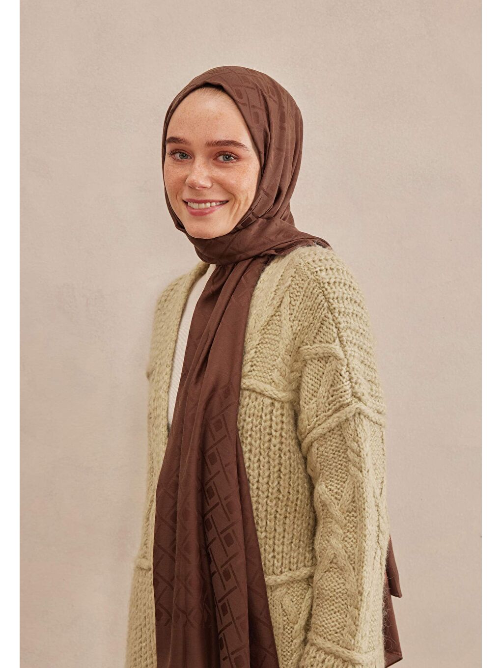 Kahverengi Porto Jakarlı Şal Kakao-3
