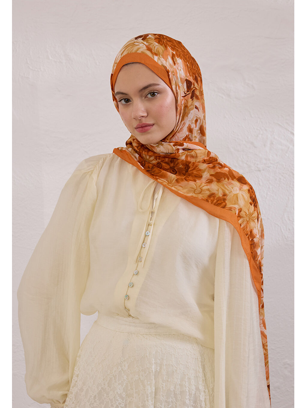 Summer Bloom Desen Rami Şal Turuncu-2