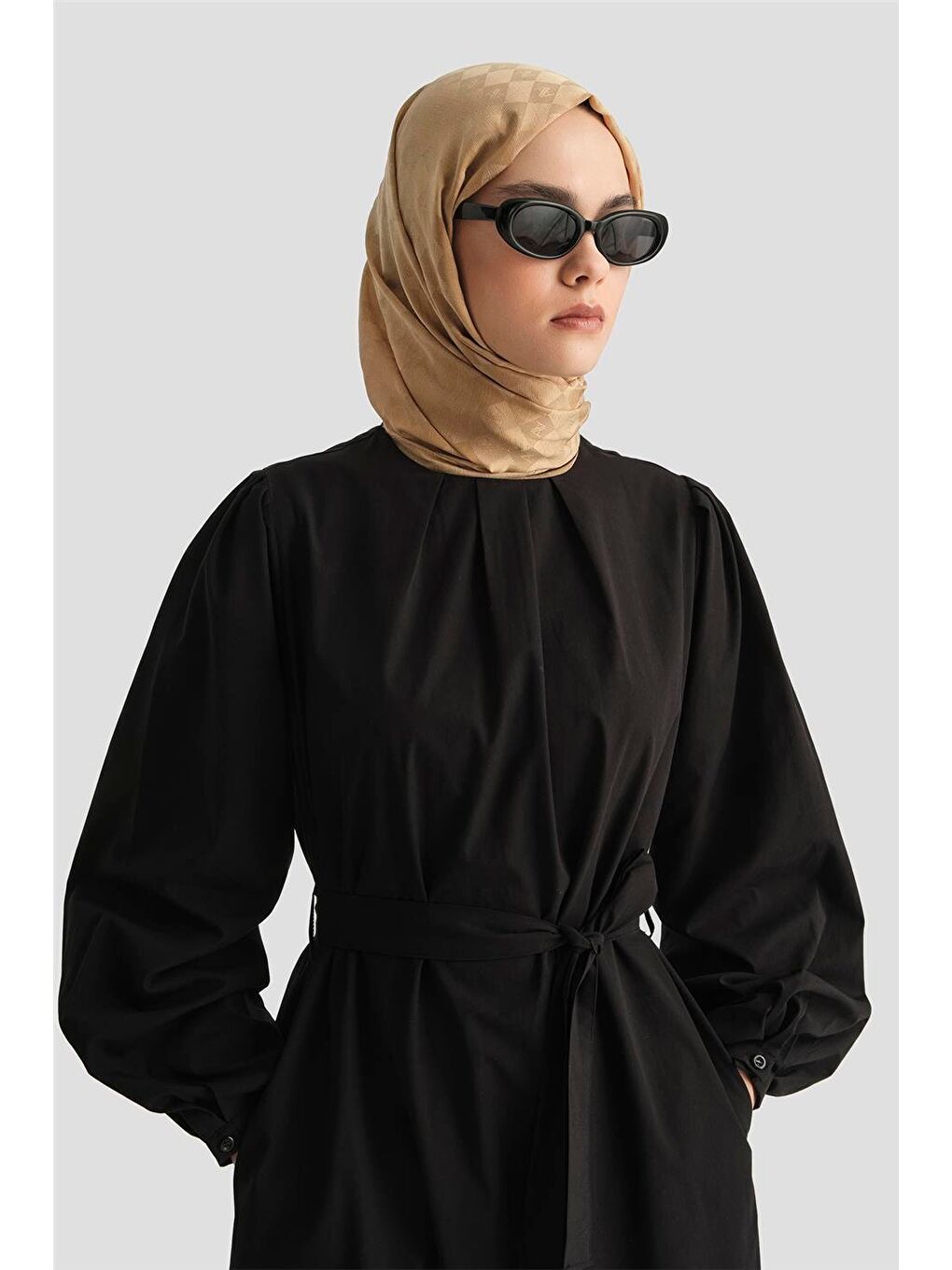 Pile Detaylı Pamuk Elbise 25Y9024 Siyah-3