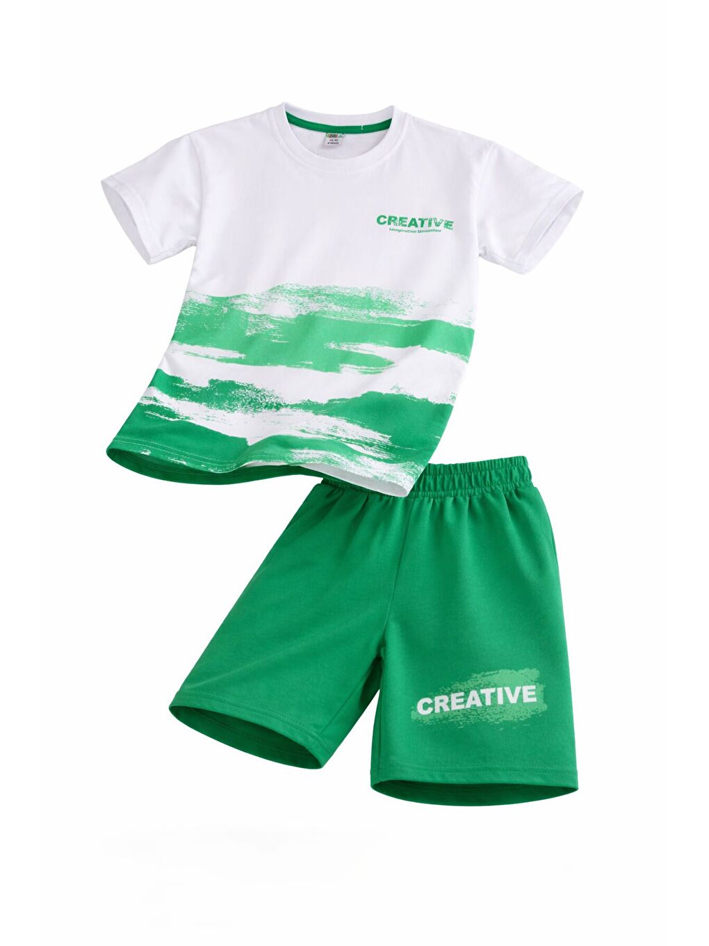 Yeşil Creative Yazılı Desenli Tişörtlü Erkek Çocuk Şortlu Takım 23790-1