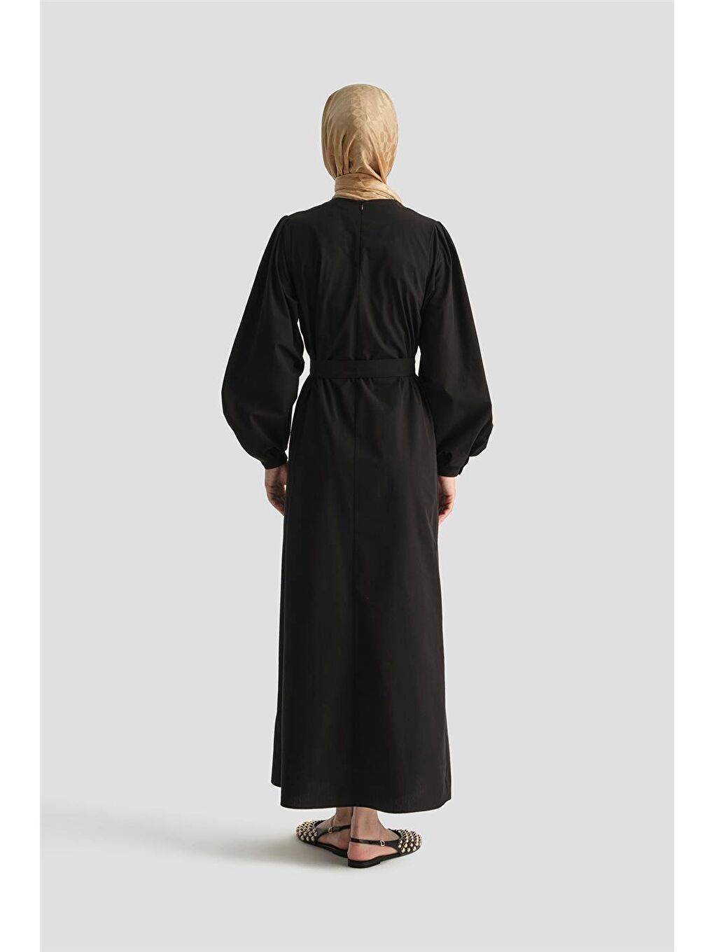 Pile Detaylı Pamuk Elbise 25Y9024 Siyah-4