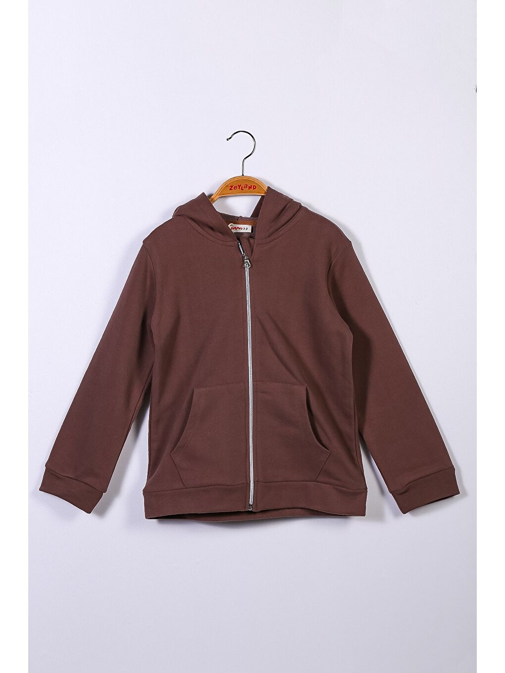 Kahverengi Unisex Çocuk Kapüşonlu Sweatshirt  5 12Yaş