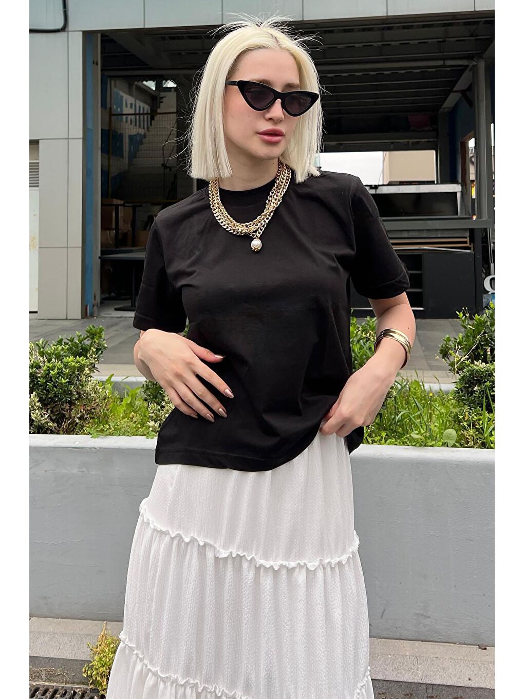 Siyah Bisiklet Yaka Basic Kadın Tişört Mg2075-1