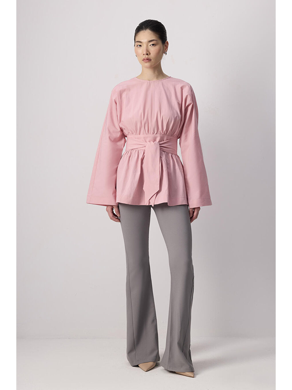 Pembe Bağlama Detaylı Poplin Tunik