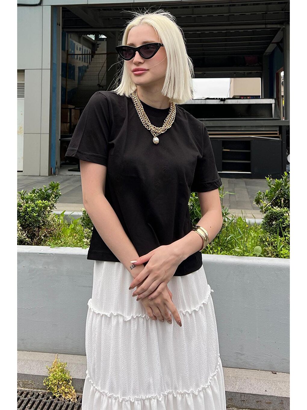 Siyah Bisiklet Yaka Basic Kadın Tişört Mg2075-2