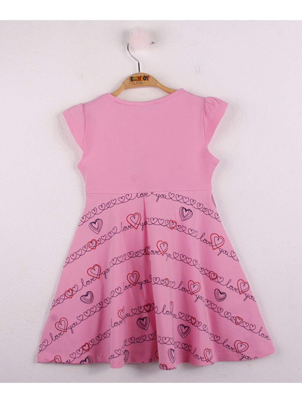 Pembe Kız Çocuk Kalp Baskılı Elbise-1