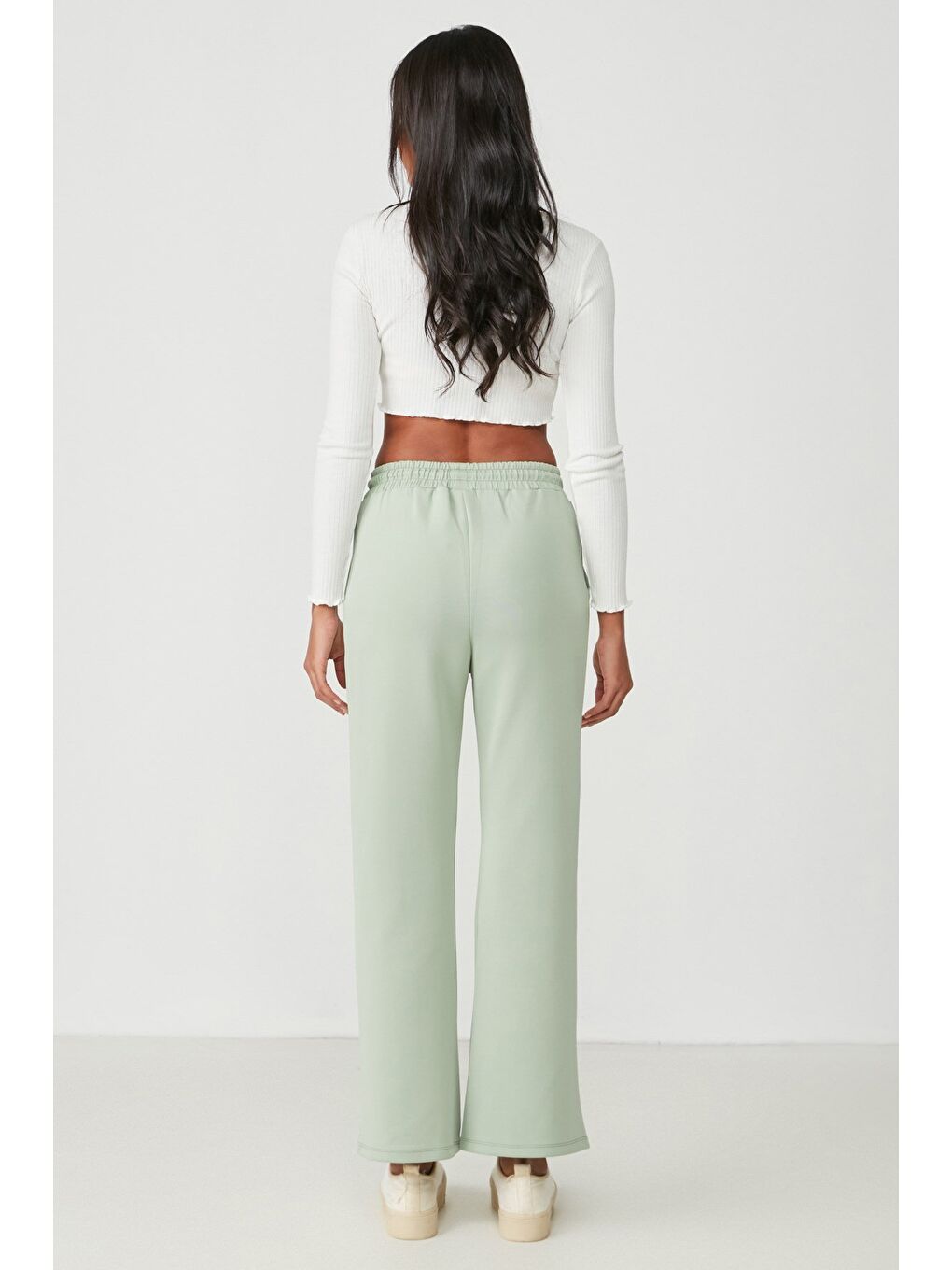 Wide Leg İspanyol Paça Eşofman Altı 804 Fıstık Yeşil-3