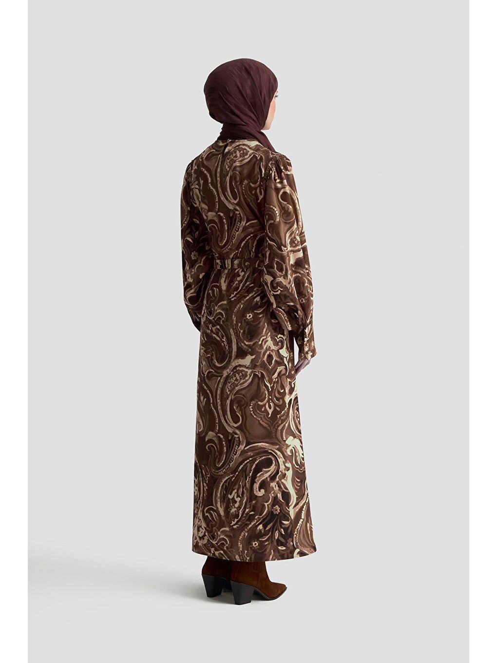 Kahverengi Desenli Elbise 25K9127 Camel-3