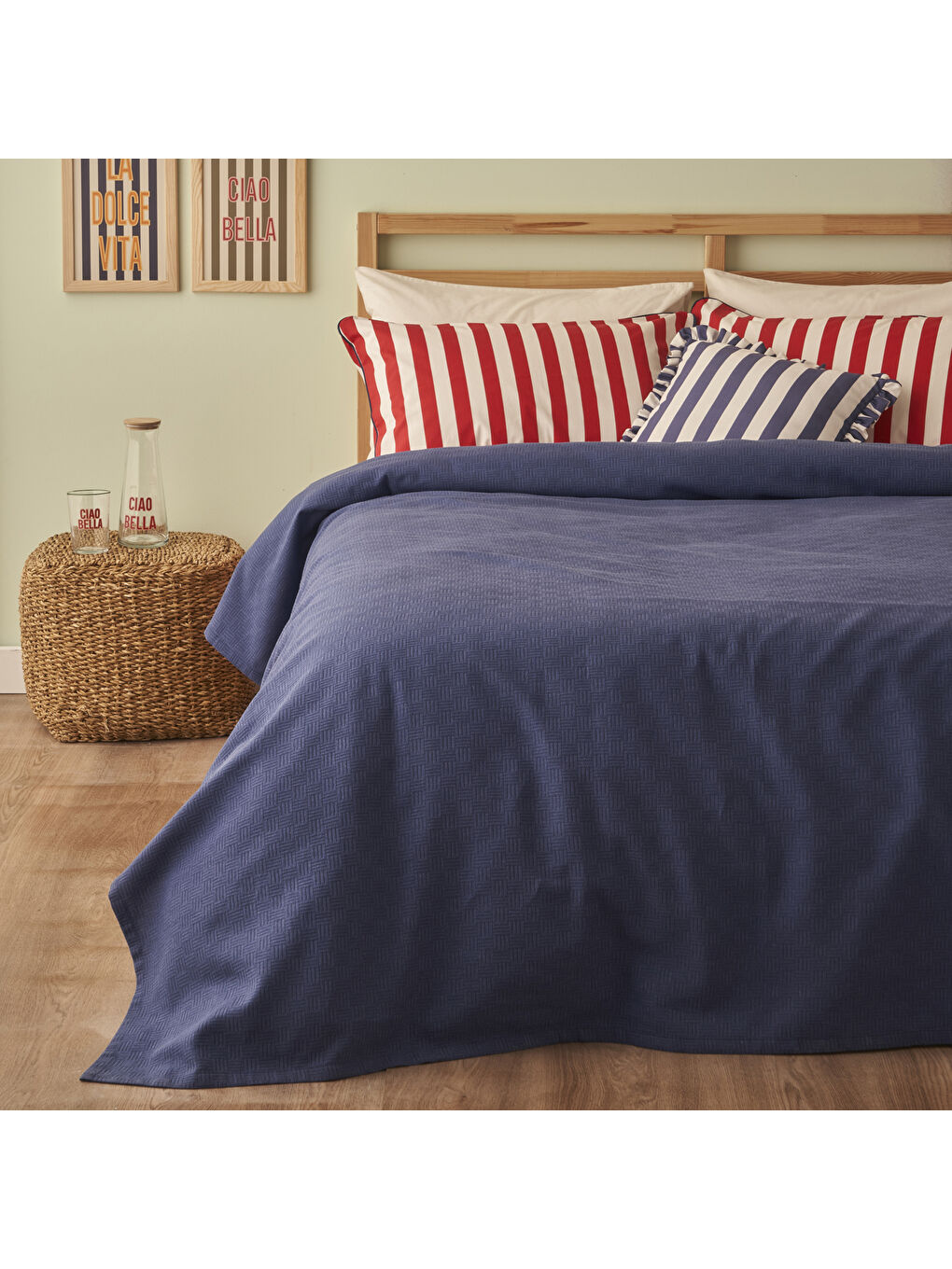 Bella Maison %100 Pamuk Line Tek Kişilik Pike Takımı Lacivert (150x220 cm)