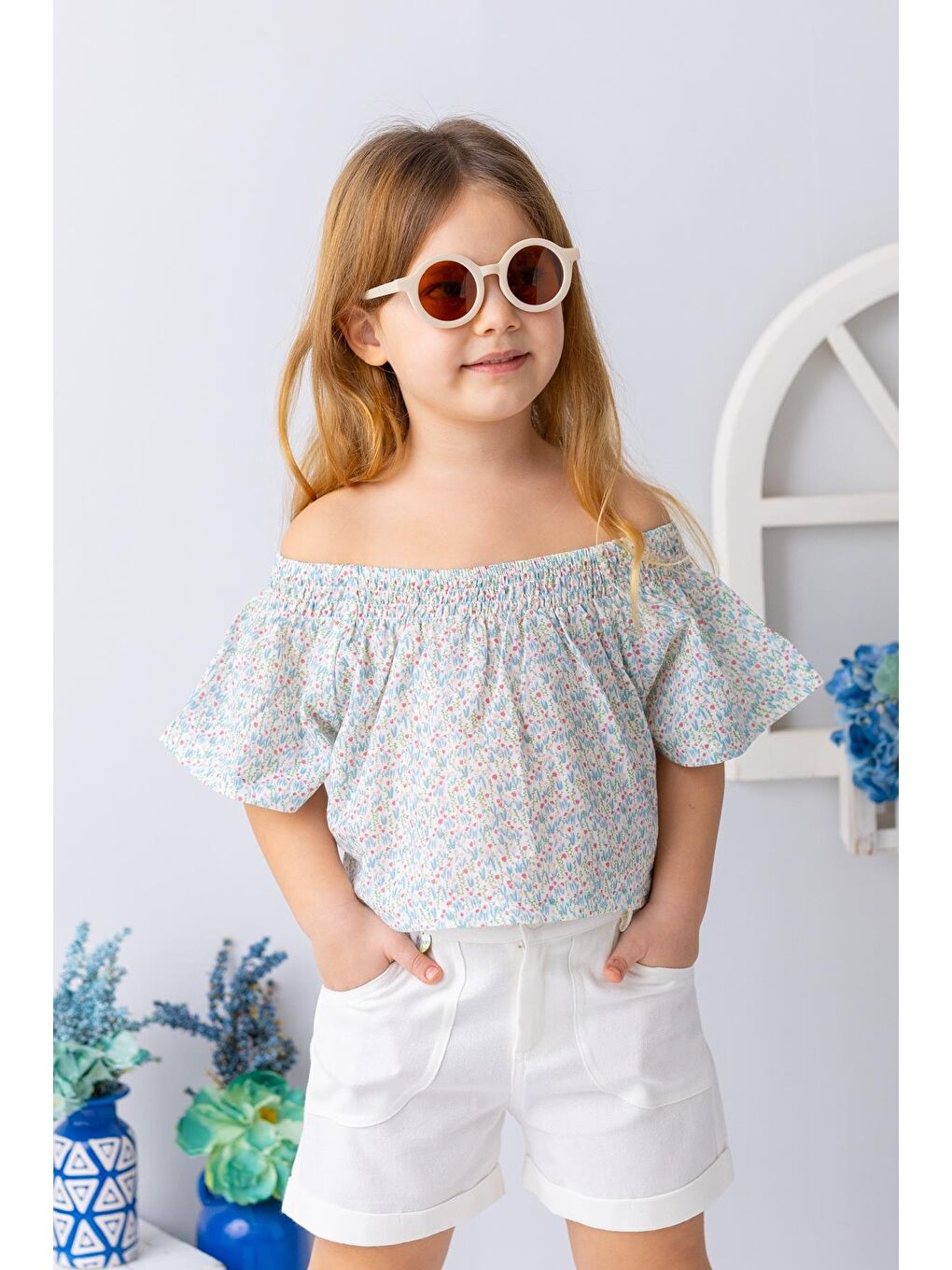 Karışık Kız Çocuk Çiçek Desenli Crop Bluz - Desenli