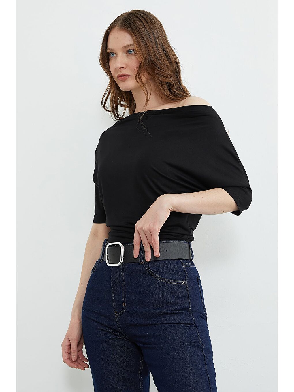 Siyah Yarasa Kol Kayık Yaka Bluz-2