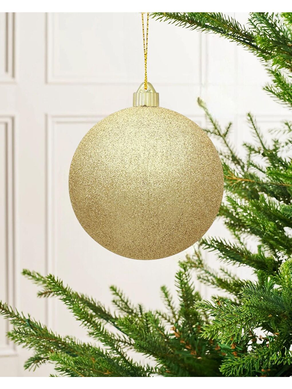 Sarı Yılbaşı Topları Simli Çam Ağacı Süsleri Altın 20 cm