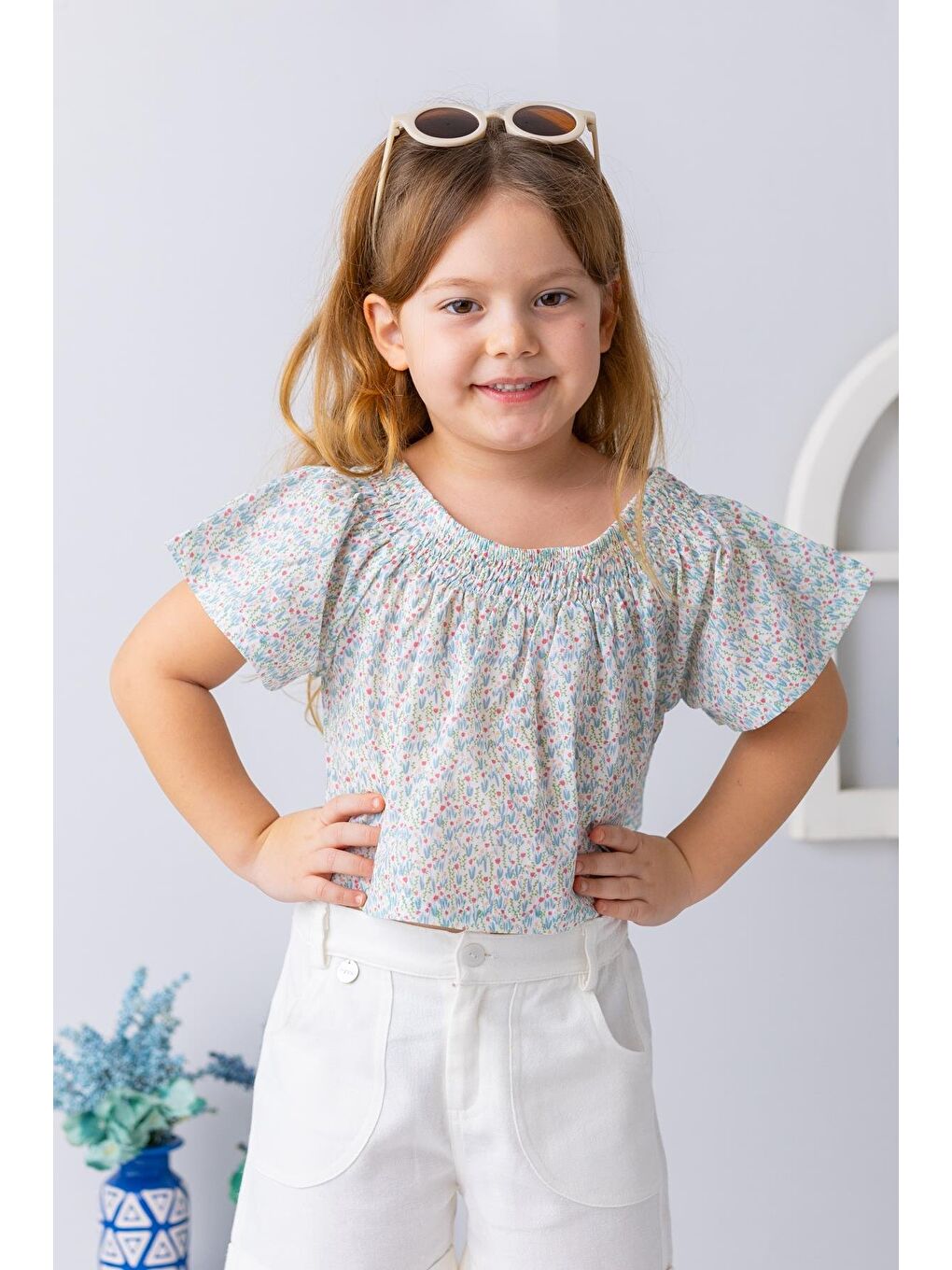 Karışık Kız Çocuk Çiçek Desenli Crop Bluz - Desenli-1
