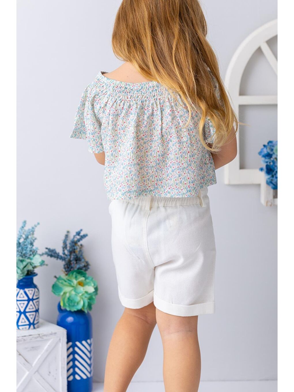 Karışık Kız Çocuk Çiçek Desenli Crop Bluz - Desenli-2
