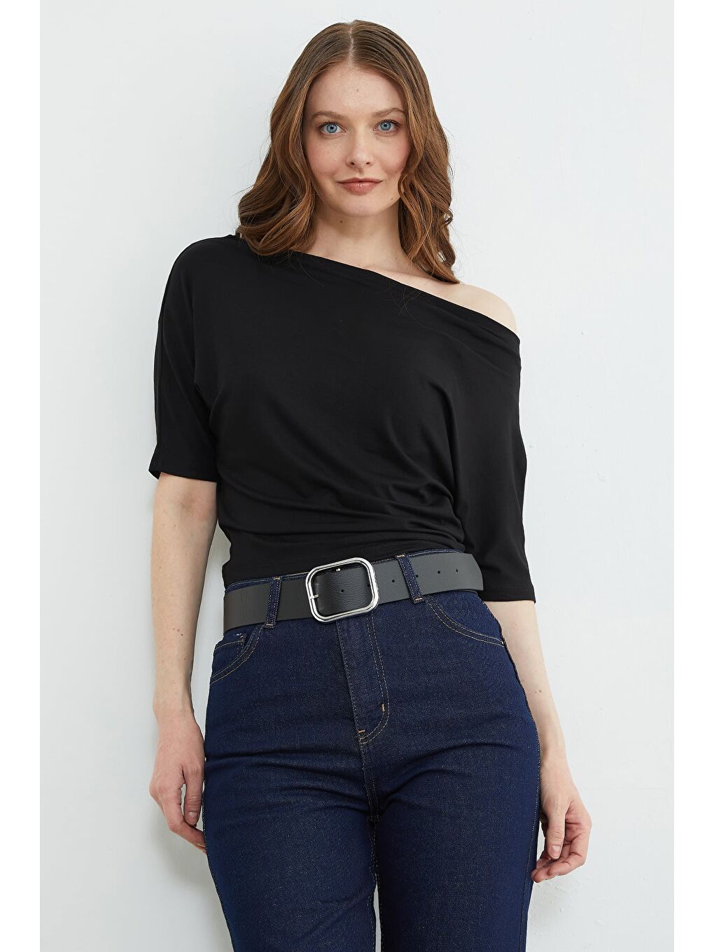 Siyah Yarasa Kol Kayık Yaka Bluz-3