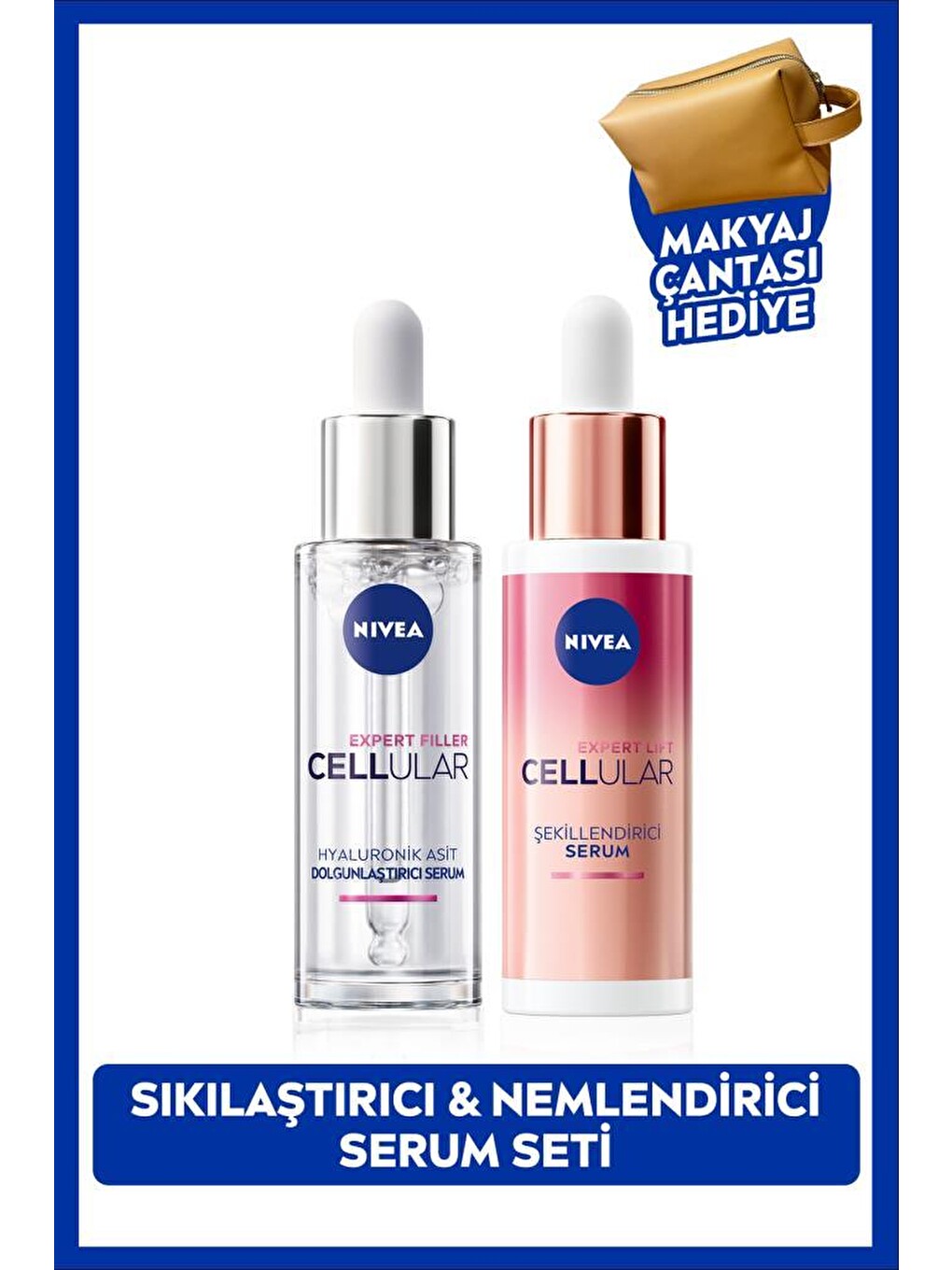 Cellular Expert Lift Retinol Alternatifi Serum 30ml Ve Nemlendirici Serum 30ml, Makyaj Çanta Hediye
