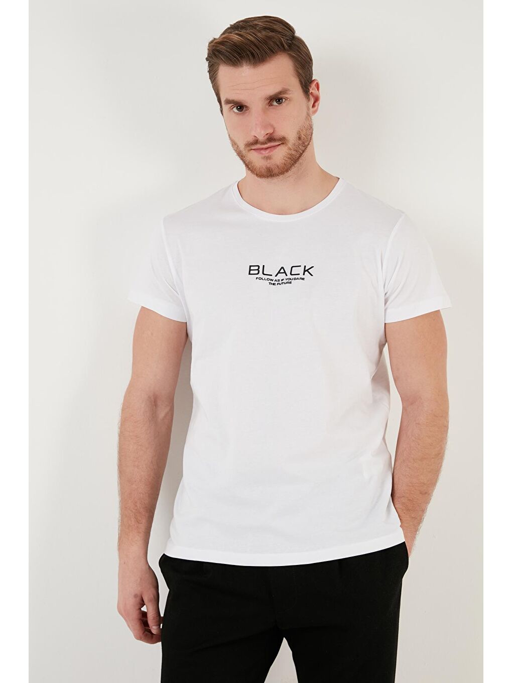 Buratti Beyaz Baskılı Bisiklet Yaka % 100 Pamuk Slim Fit T Shirt 541FOLLOW - 2