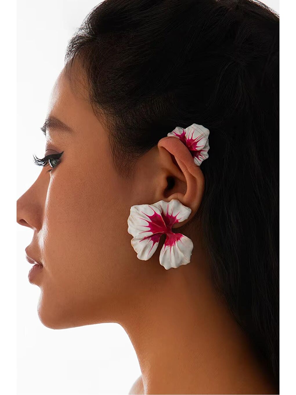 Sarı Kiraz Çiçeği Emaye Üç Boyutlu Çiçek Kulak Aksesuarı Ear Cuff Kıkırdak Küpe-2