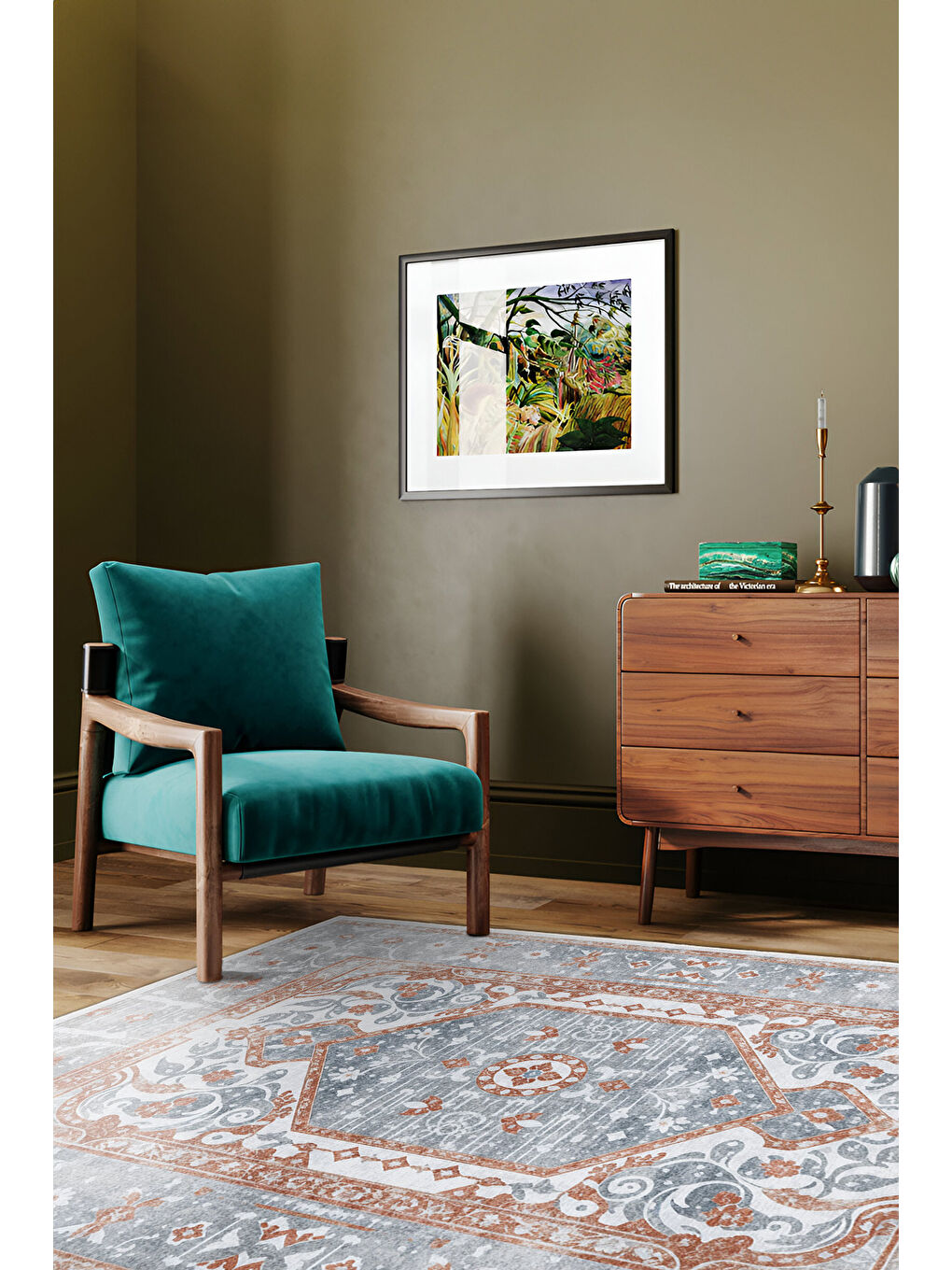 Gri Dekoratif Özel Tasarım Yıkanabilir İnce Kaymaz Tabanlı Modern Halı KECE FR12-1