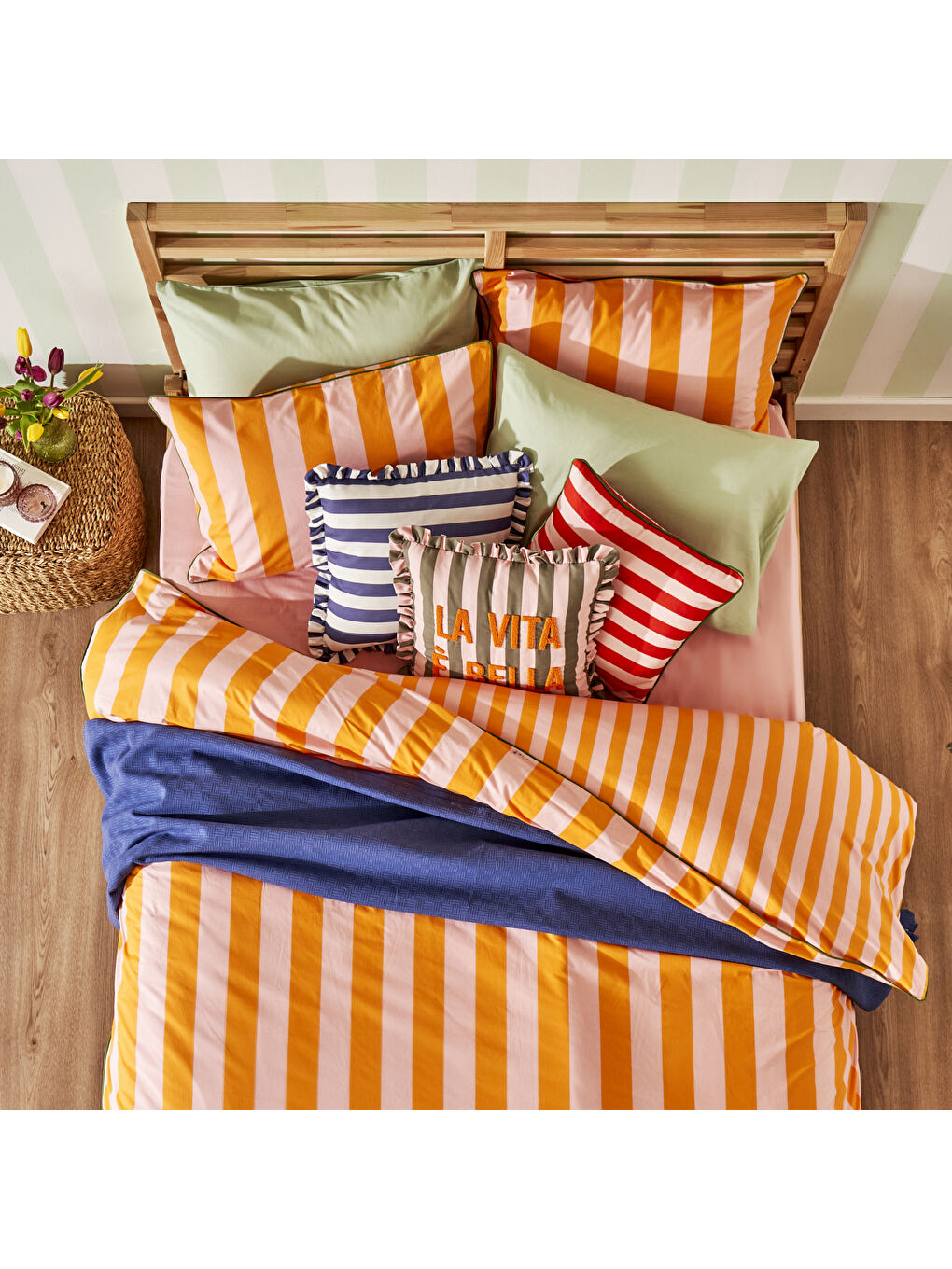 %100 Pamuk Line Tek kişilik Nevresim Takımı Turuncu (160x220 cm)-1