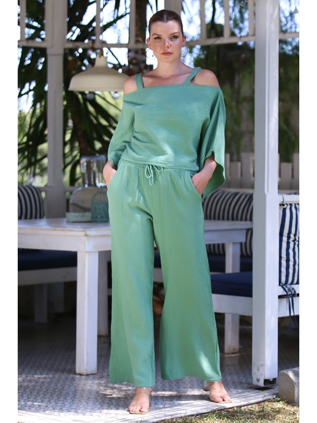 Yeşil Organik Sertifikalı Pamuk Mint Casual Dokuma Alt Üst Takım 50-110 70-65-2