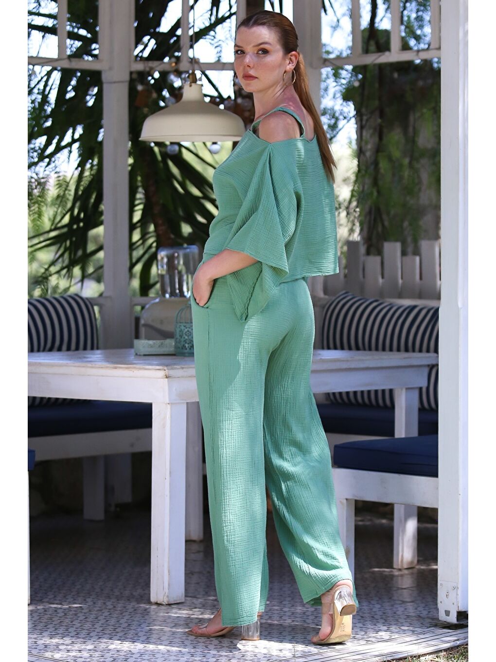 Yeşil Organik Sertifikalı Pamuk Mint Casual Dokuma Alt Üst Takım 50-110 70-65-3