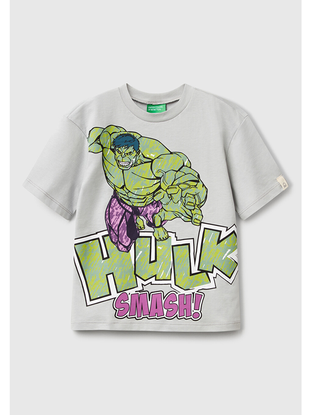 Erkek Çocuk Gri Melanj Marvel Kahraman Baskılı Logo Etiketli Tişört
