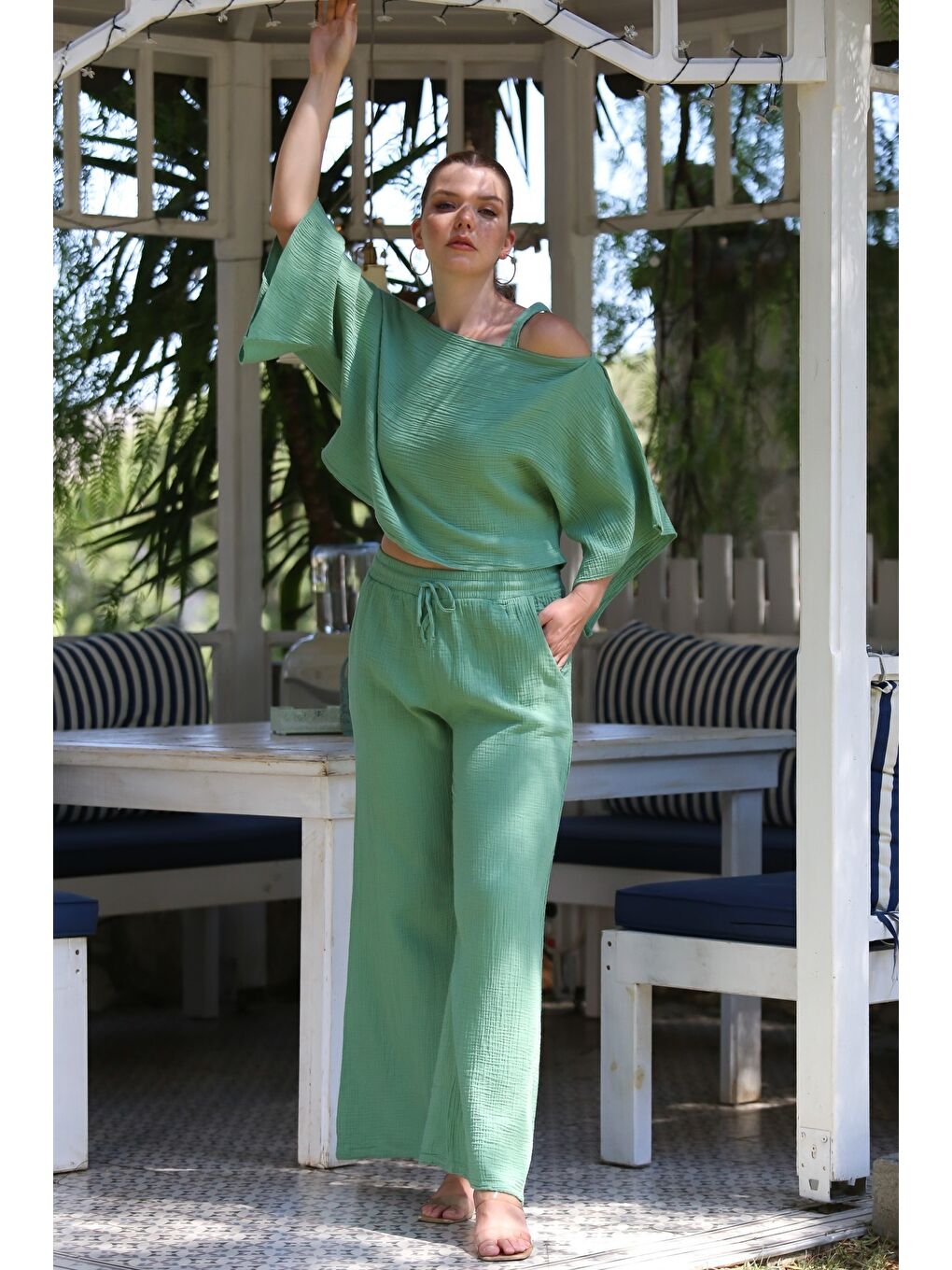 Yeşil Organik Sertifikalı Pamuk Mint Casual Dokuma Alt Üst Takım 50-110 70-65-4