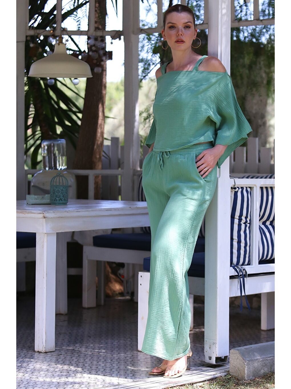 Yeşil Organik Sertifikalı Pamuk Mint Casual Dokuma Alt Üst Takım 50-110 70-65-5