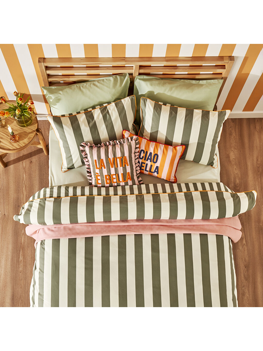 %100 Pamuk Line Tek kişilik Nevresim Takımı Yeşil (160x220 cm)-1