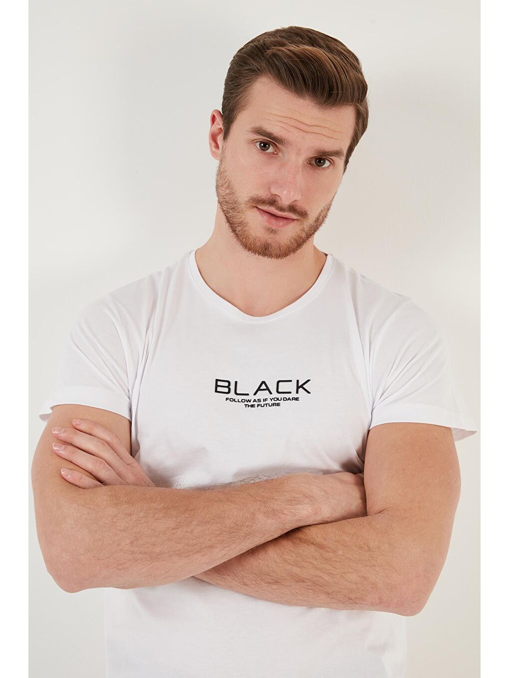 Buratti Beyaz Baskılı Bisiklet Yaka % 100 Pamuk Slim Fit T Shirt 541FOLLOW - 3