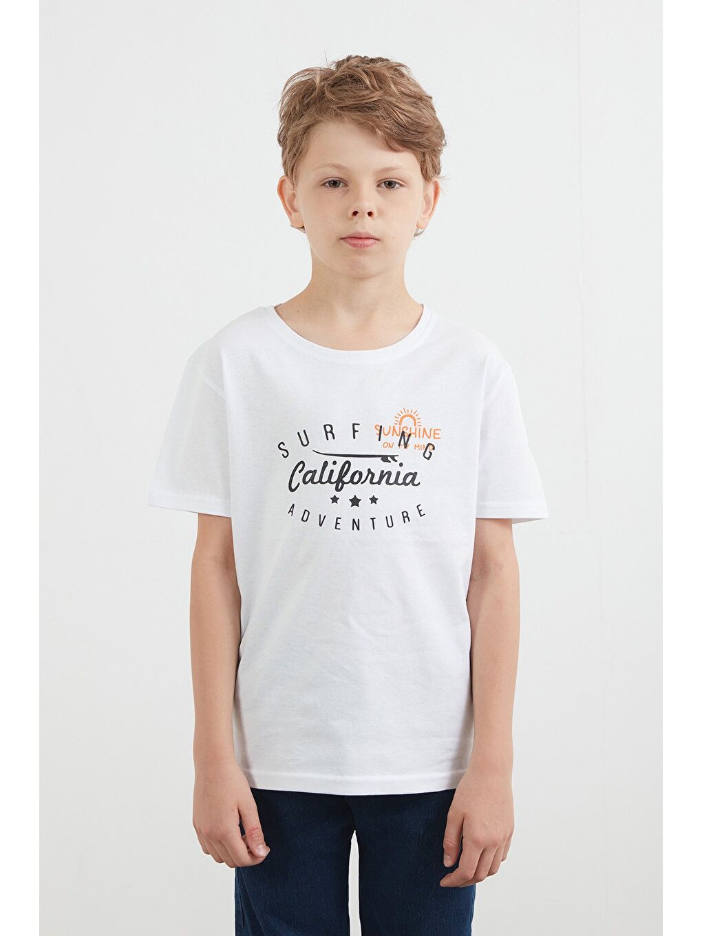 Beyaz %100 Pamuk Önü Ve Arkası Yazı Baskılı Erkek Çocuk Tişört-1