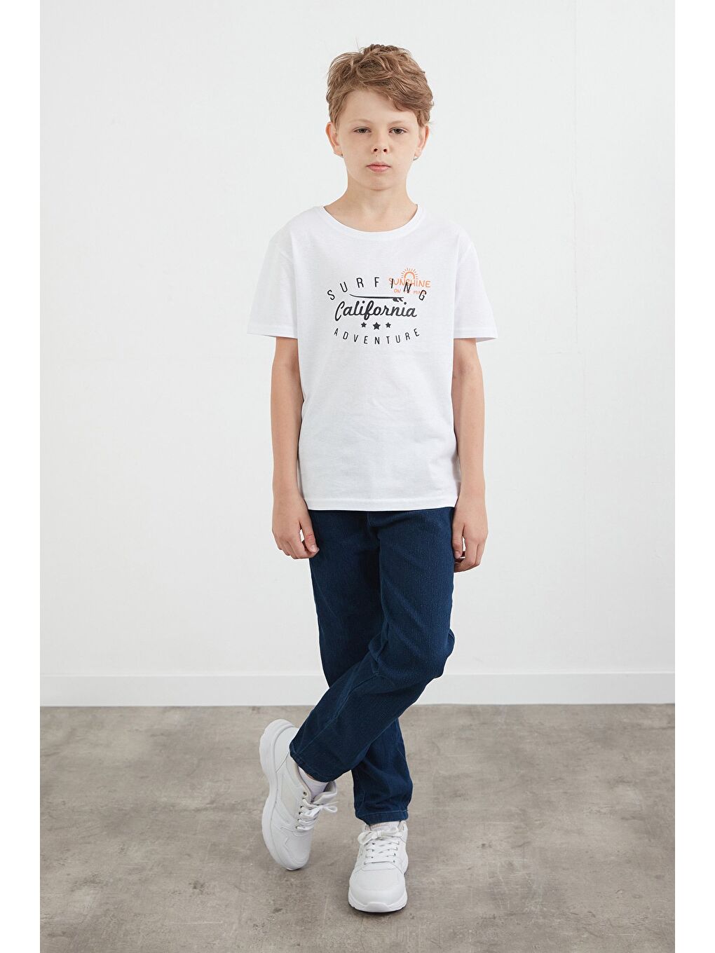 Beyaz %100 Pamuk Önü Ve Arkası Yazı Baskılı Erkek Çocuk Tişört-2