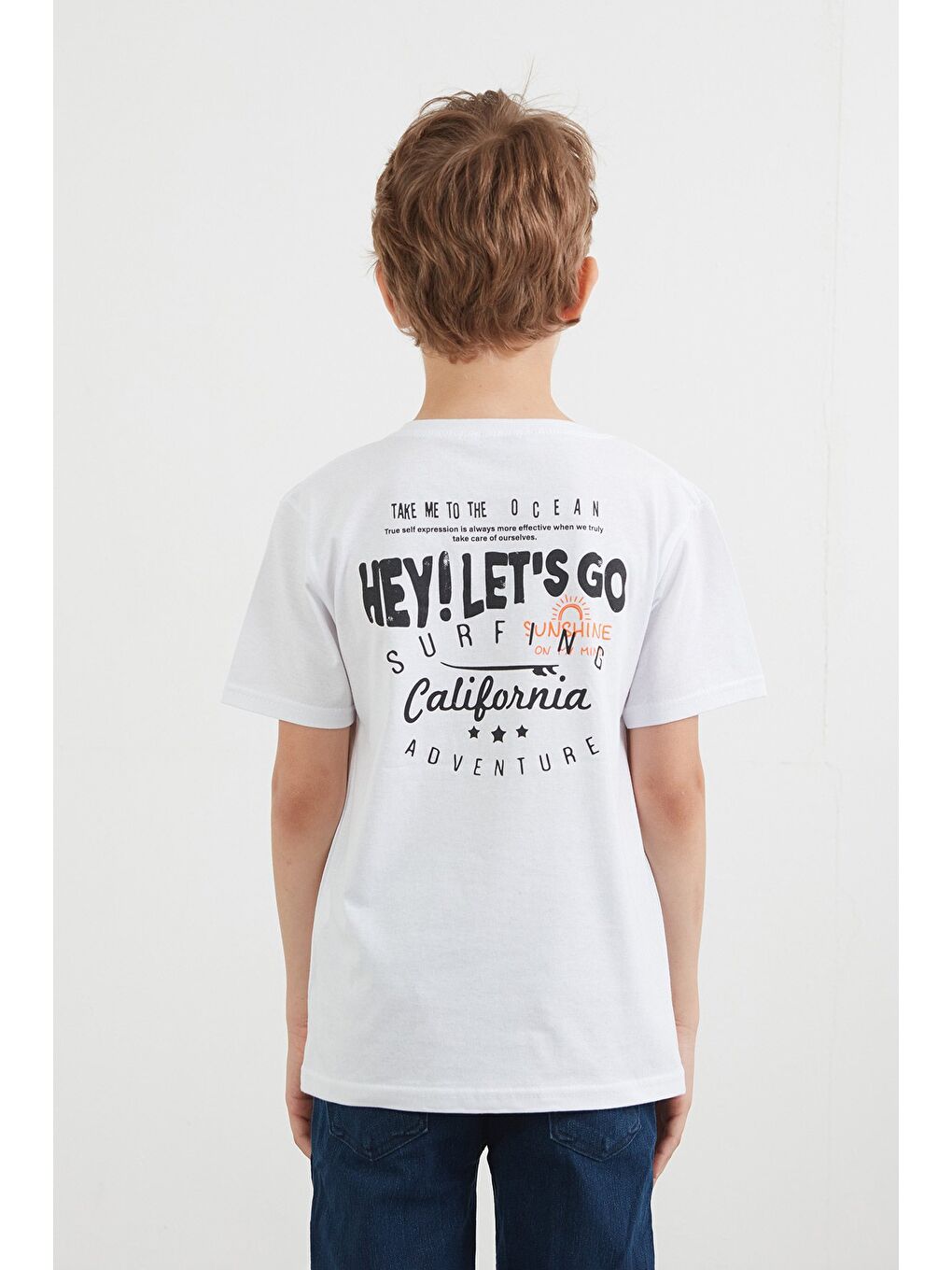 Beyaz %100 Pamuk Önü Ve Arkası Yazı Baskılı Erkek Çocuk Tişört-3